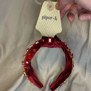 NWT Piper K Elegant Burgundy and Gold Jeweled Knotted Headband